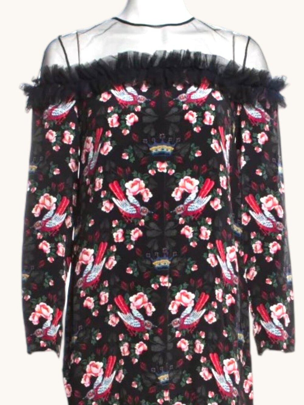 RARE $795 NWT ARCHIVE MOTHER OR PEARL SILK BIRD TAPESTRY RUFFLE MINI DRESS 4 - Picture 4 of 7
